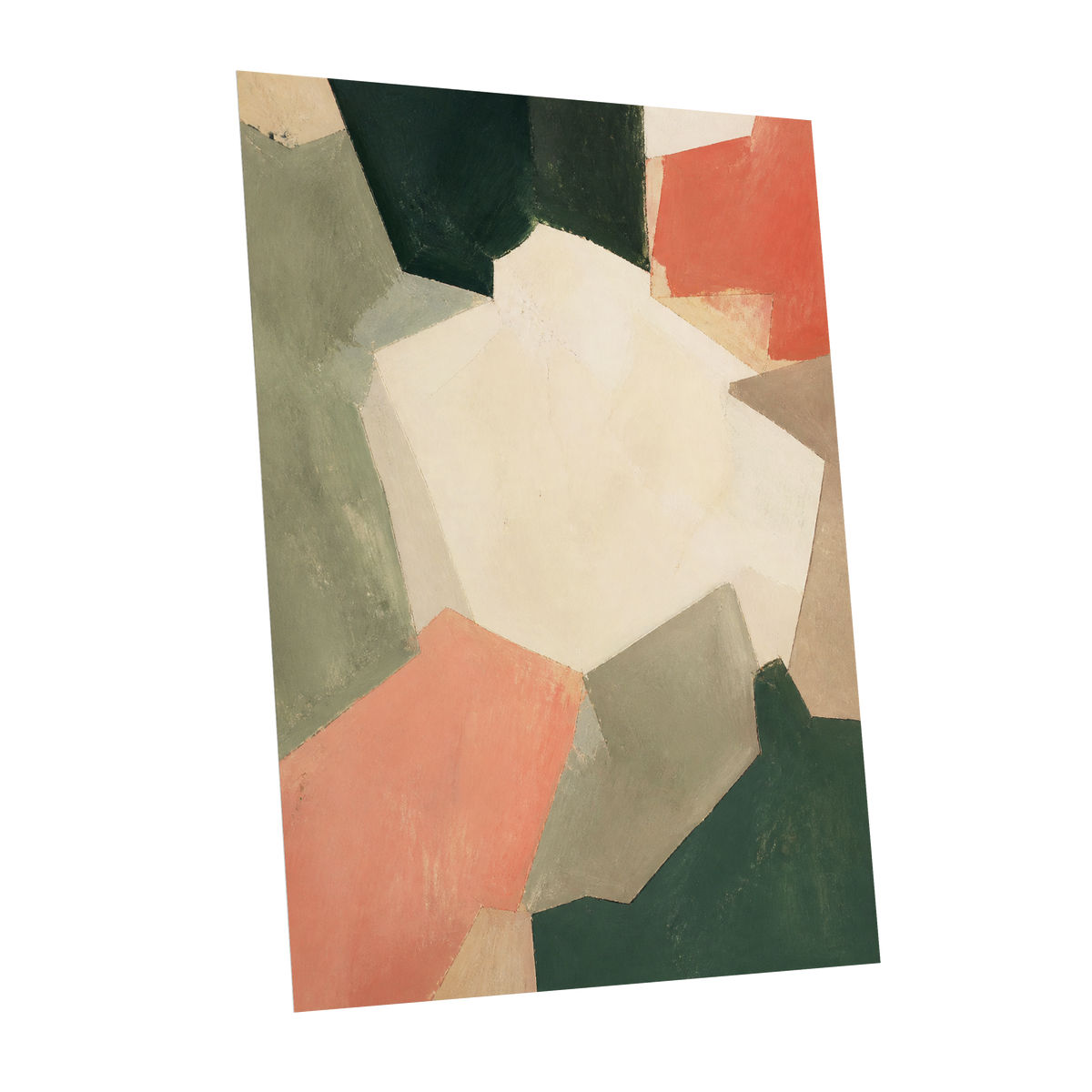Coral Interval, green, beige, orange abstract wall art shown as a unframed poster wall art print