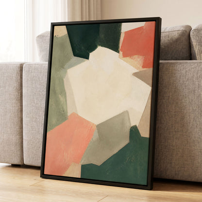 Coral Interval, green, beige, orange abstract wall art displayed in a styled interior, gallery view 8