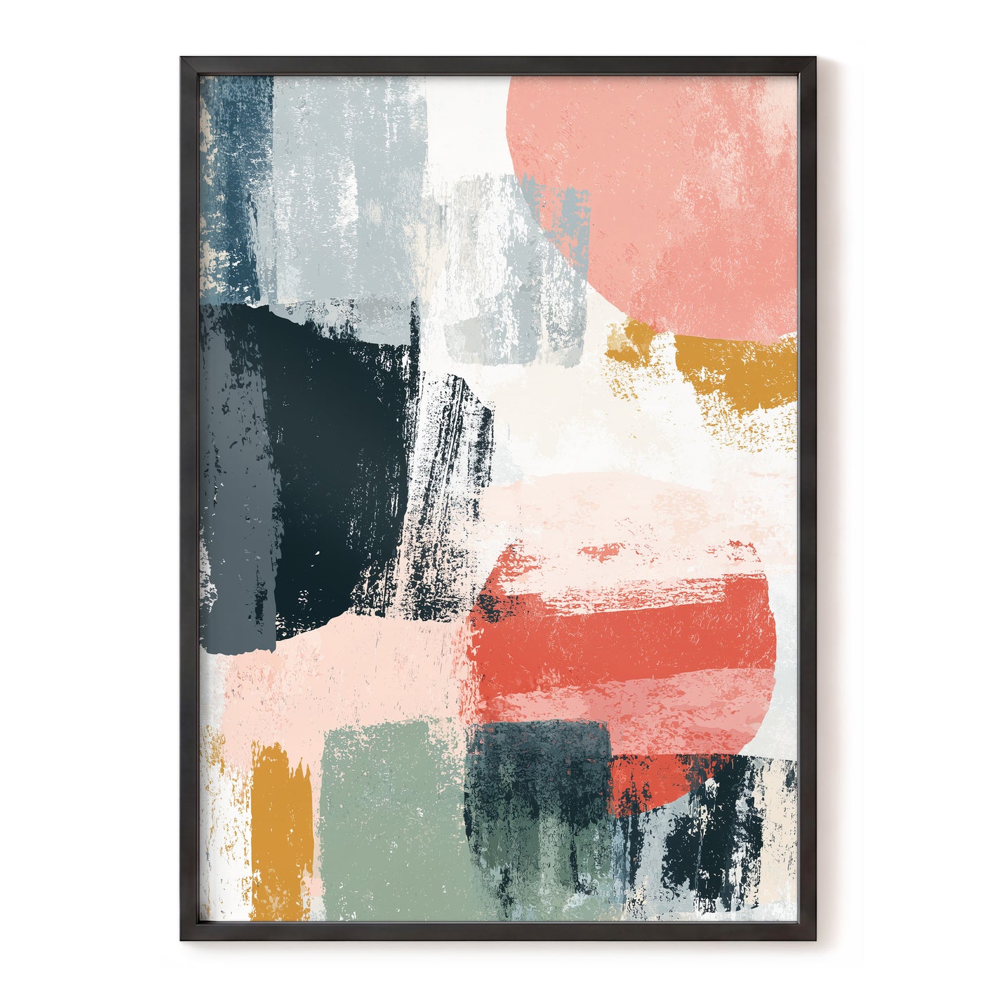 Coral Intervals – pink, gray, black abstract wall art, front view