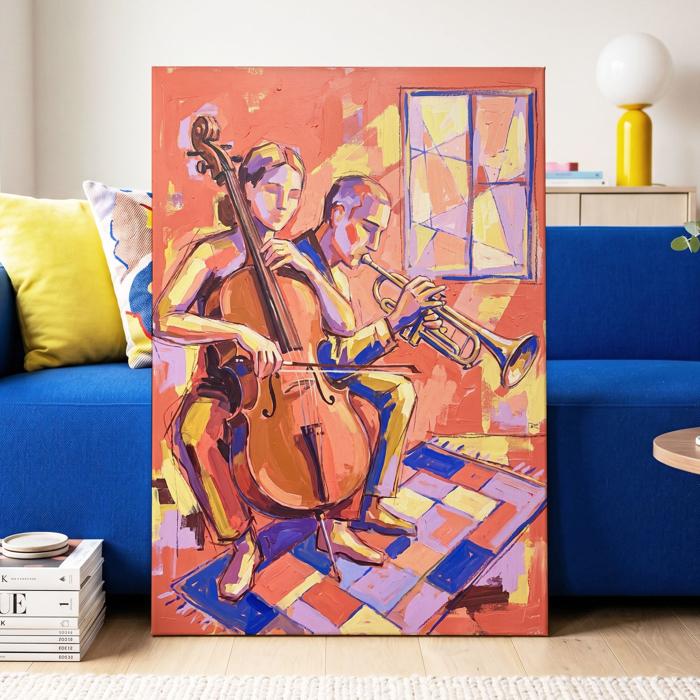 Coral Jazz Duet, orange, pink, yellow abstract wall art displayed in a styled interior, gallery view 7
