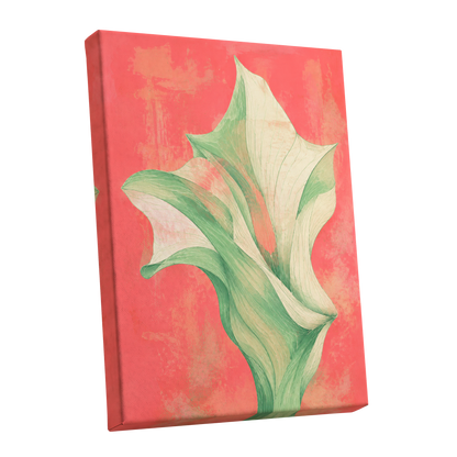 Coral Leaf Reverie, green, beige, pink nature wall art shown as a stretched canvas wall art