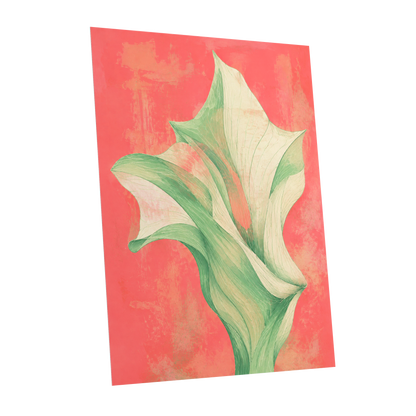 Coral Leaf Reverie, green, beige, pink nature wall art shown as a unframed poster wall art print
