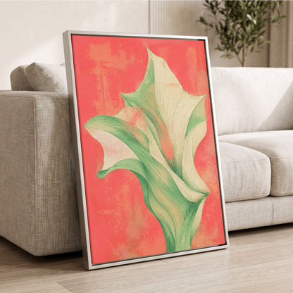 Coral Leaf Reverie, green, beige, pink nature wall art displayed in a styled interior, gallery view 4