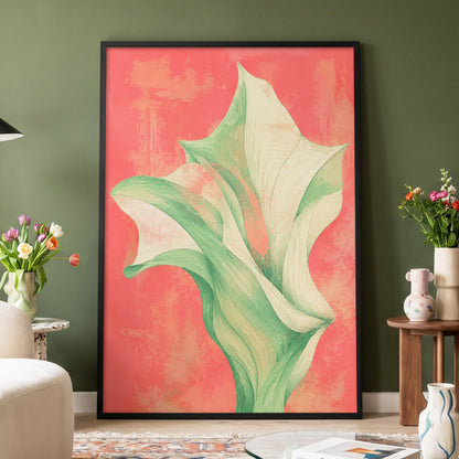 Coral Leaf Reverie, green, beige, pink nature wall art displayed in a styled interior, gallery view 6