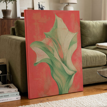 Coral Leaf Reverie, green, beige, pink nature wall art displayed in a styled interior, gallery view 7