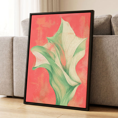 Coral Leaf Reverie, green, beige, pink nature wall art displayed in a styled interior, gallery view 8