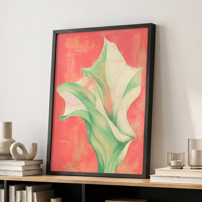 Coral Leaf Reverie, green, beige, pink nature wall art displayed in a styled interior, gallery view 9