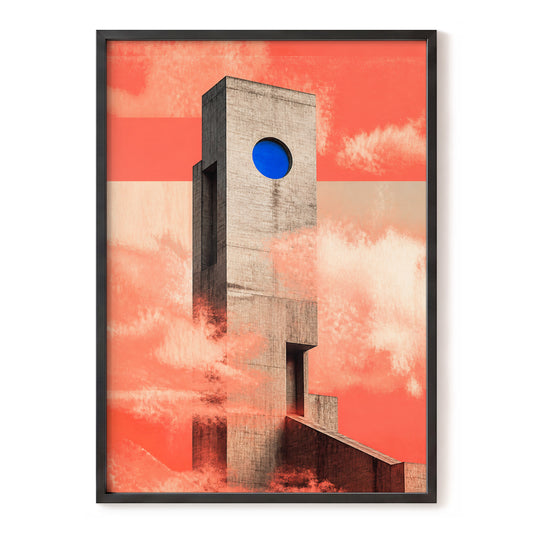 Coral Monolith, red, beige, gray minimalist wall art, front artwork view