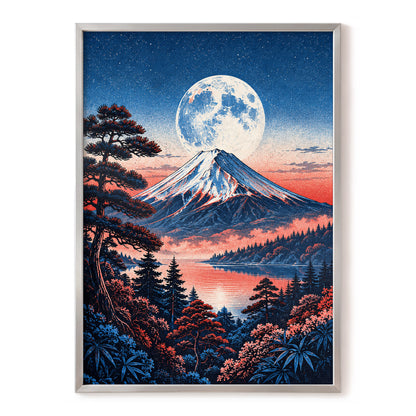 Coral Moonrise, blue, black, pink nature wall art, front artwork view