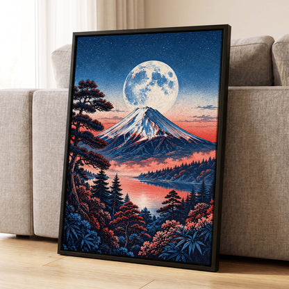 Coral Moonrise, blue, black, pink nature wall art displayed in a styled interior, gallery view 8