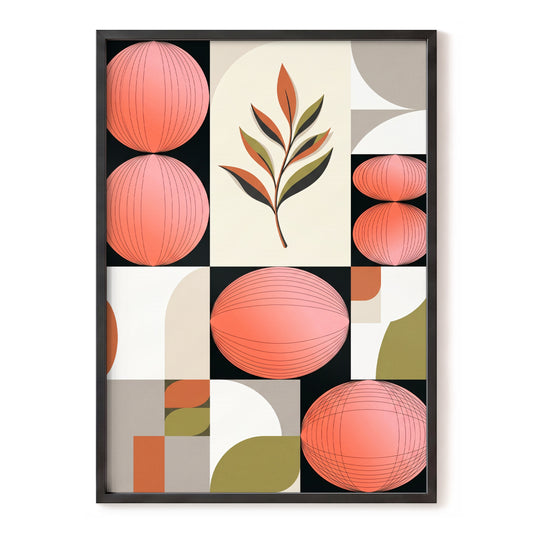 Coral Orbit Garden, pink, black, beige floral wall art, front artwork view