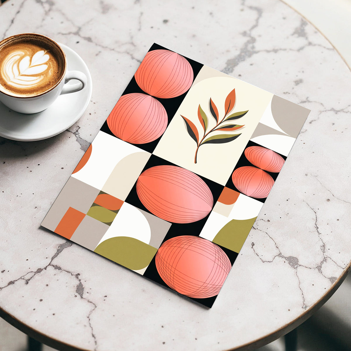 Coral Orbit Garden, pink, black, beige floral wall art displayed in a styled interior, gallery view 3