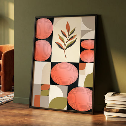 Coral Orbit Garden, pink, black, beige floral wall art displayed in a styled interior, gallery view 4