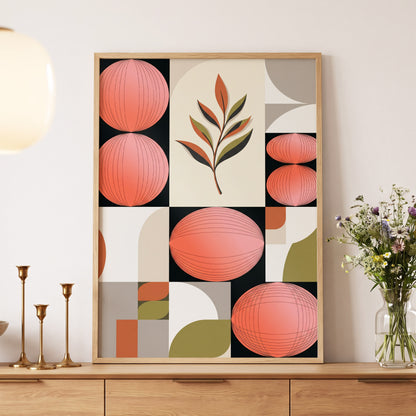 Coral Orbit Garden, pink, black, beige floral wall art displayed in a styled interior, gallery view 5