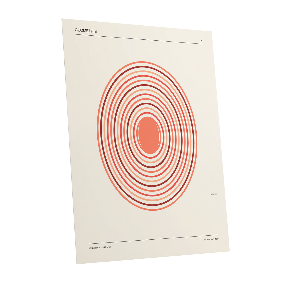 Coral Orbit Geometry, beige, red, orange abstract wall art shown as a unframed poster wall art print