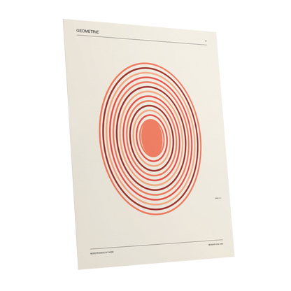 Coral Orbit Geometry, beige, red, orange abstract wall art shown as a unframed poster wall art print