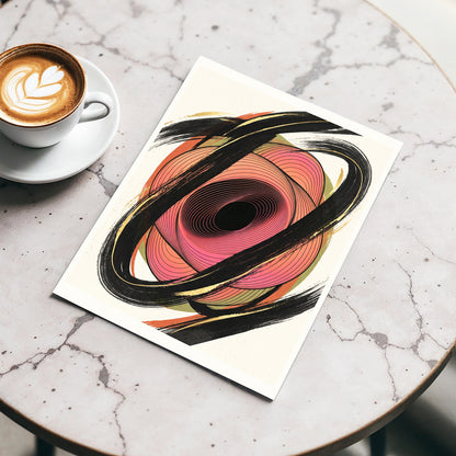 Coral Orbit, black, pink, beige abstract wall art displayed in a styled interior, gallery view 4