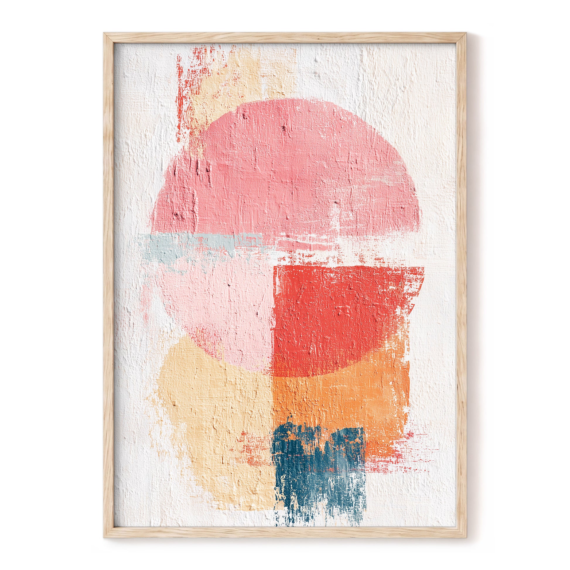 Coral Rhythm – pink, red, orange abstract wall art, front view