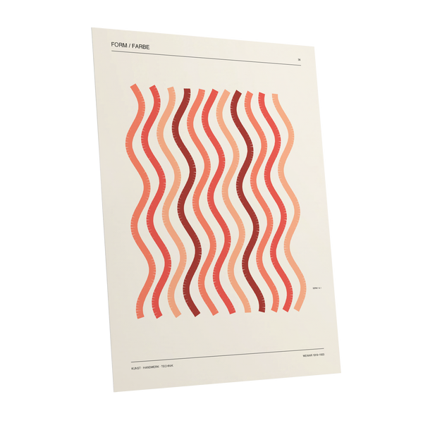 Coral Rhythm, beige, red, pink abstract wall art shown as a unframed poster wall art print