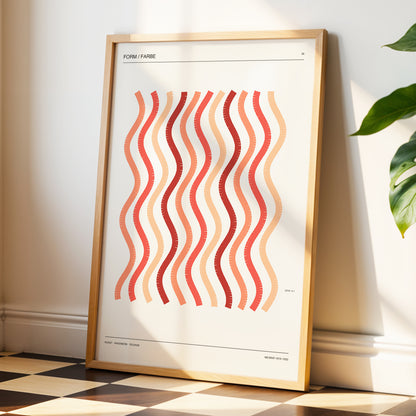 Coral Rhythm, beige, red, pink abstract wall art displayed in a styled interior, gallery view 2