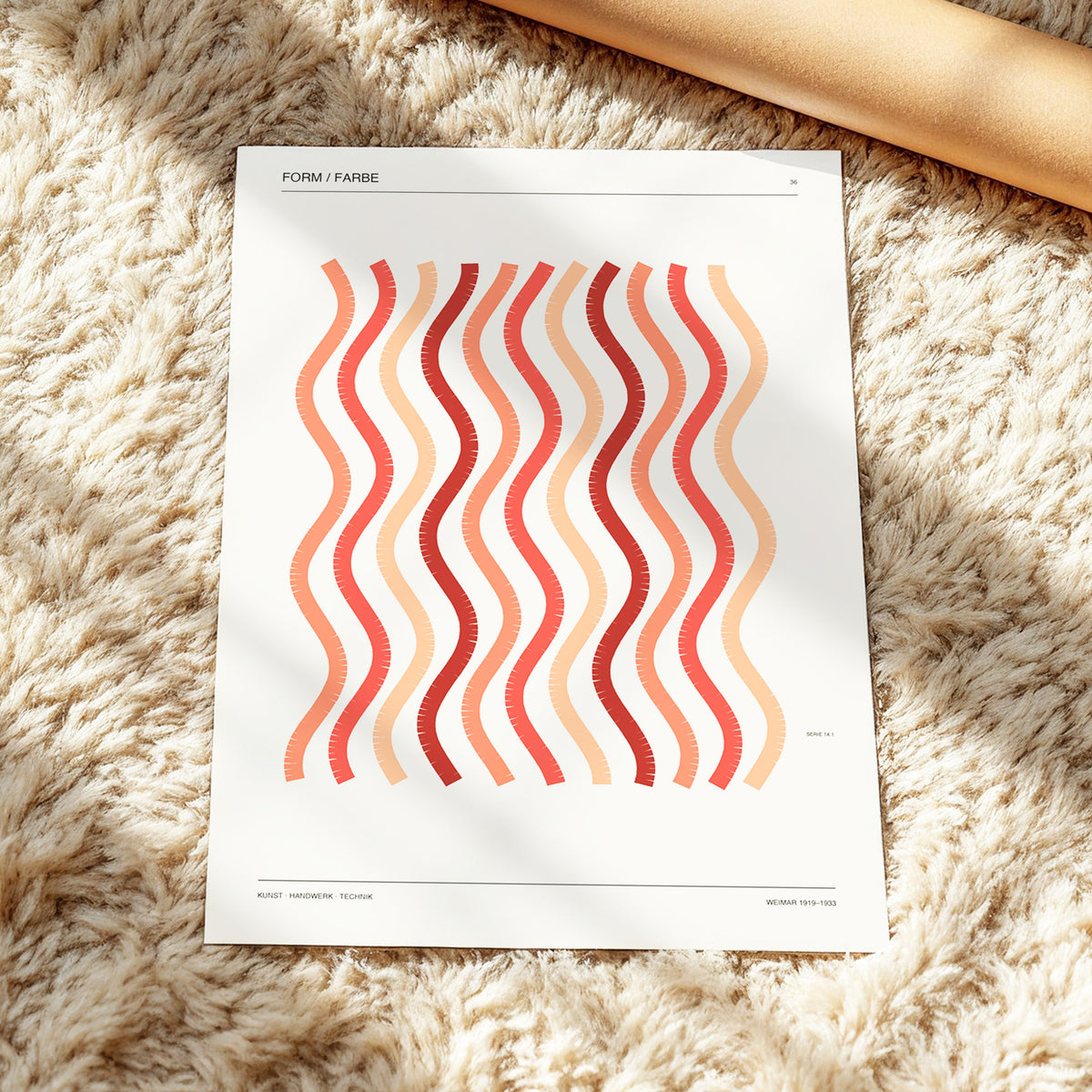 Coral Rhythm, beige, red, pink abstract wall art displayed in a styled interior, gallery view 3