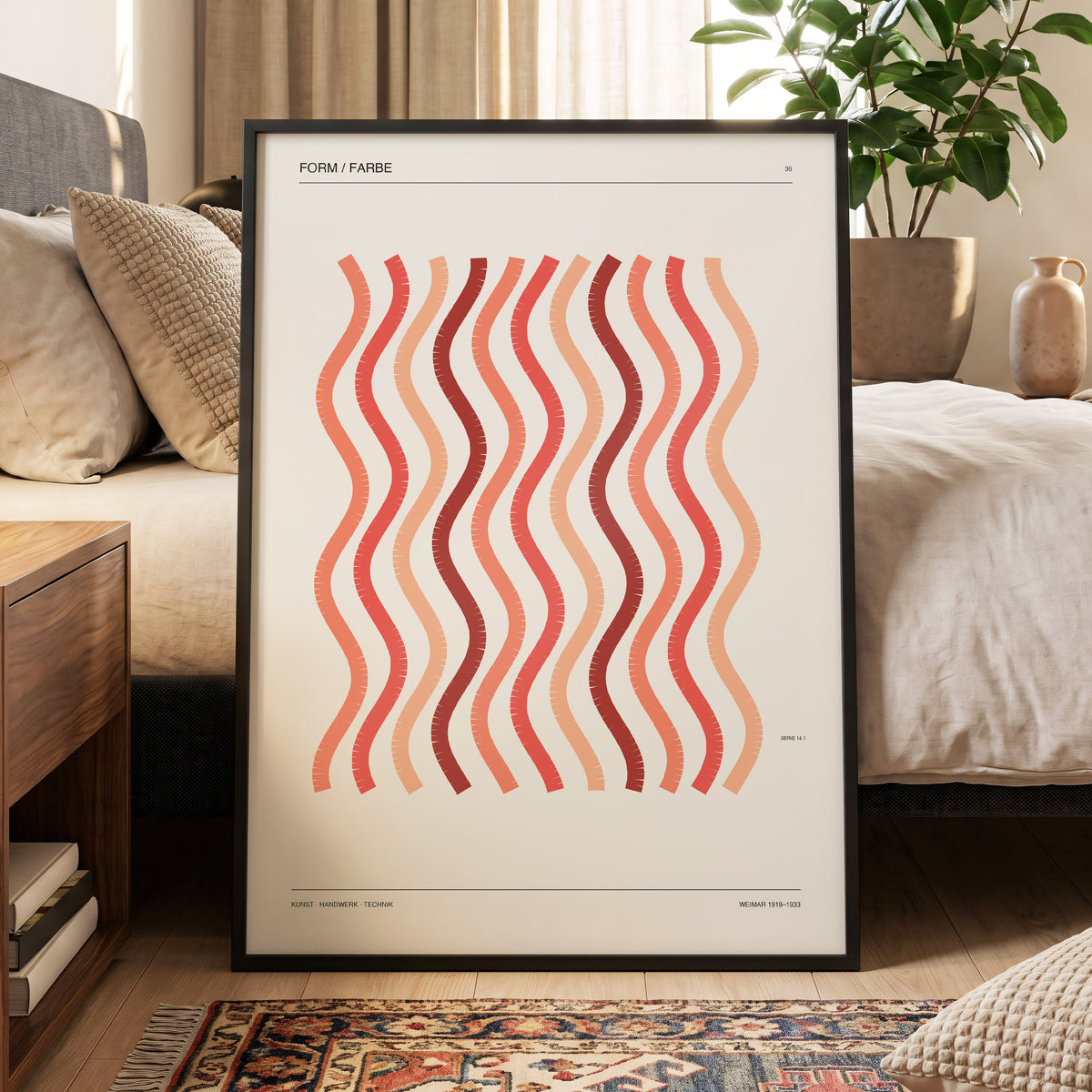 Coral Rhythm, beige, red, pink abstract wall art displayed in a styled interior, gallery view 4