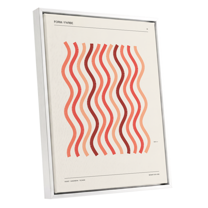 Coral Rhythm, beige, red, pink abstract wall art shown as a white framed canvas wall art