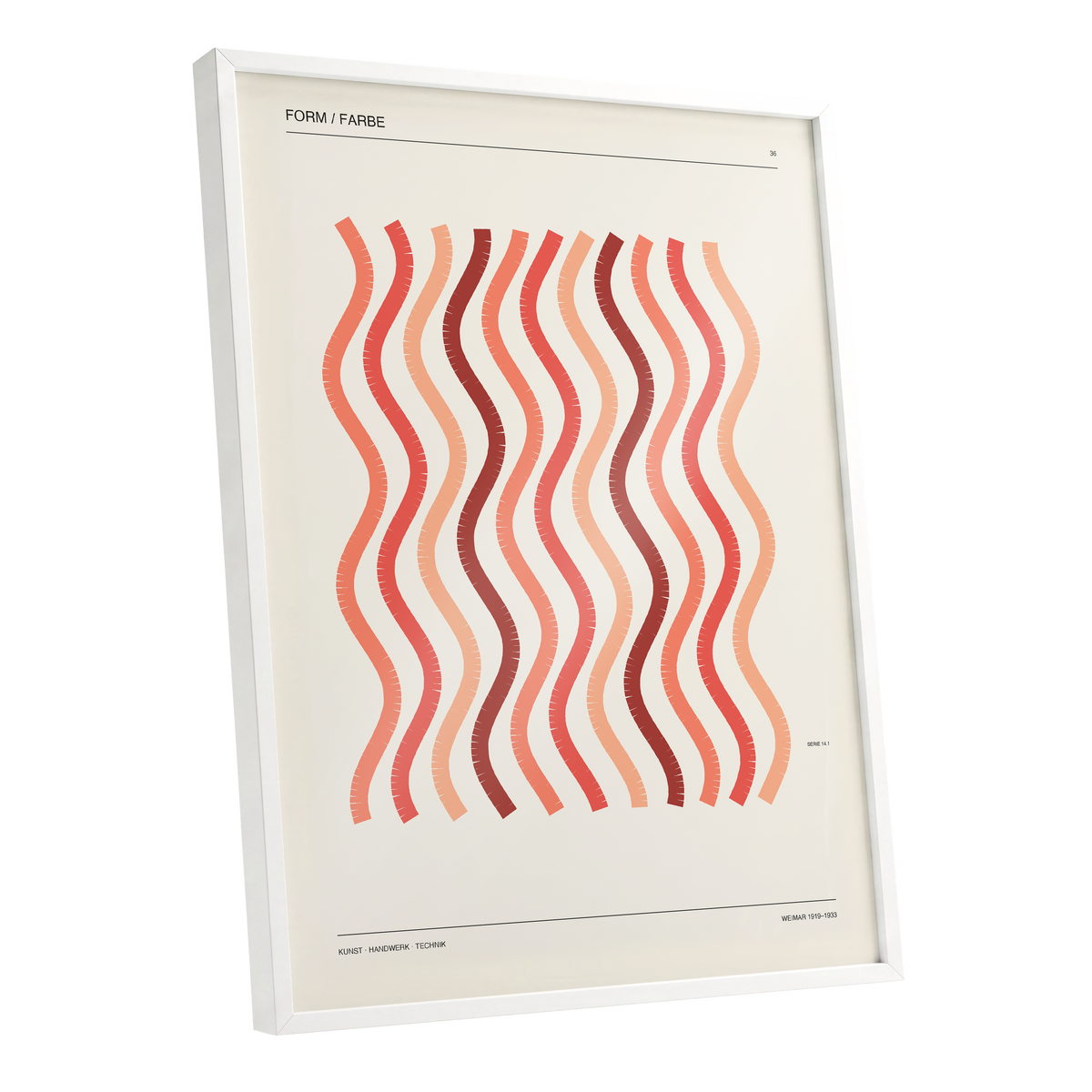Coral Rhythm, beige, red, pink abstract wall art shown as a white framed poster wall art print