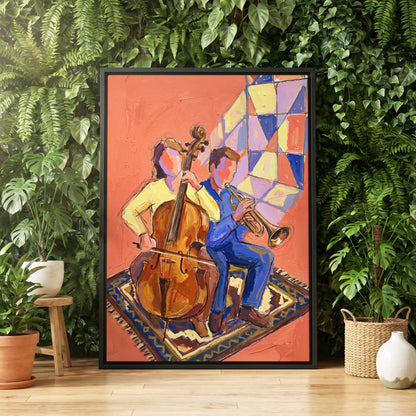 Coral Room Duet, orange, blue, brown abstract wall art displayed in a styled interior, gallery view 4
