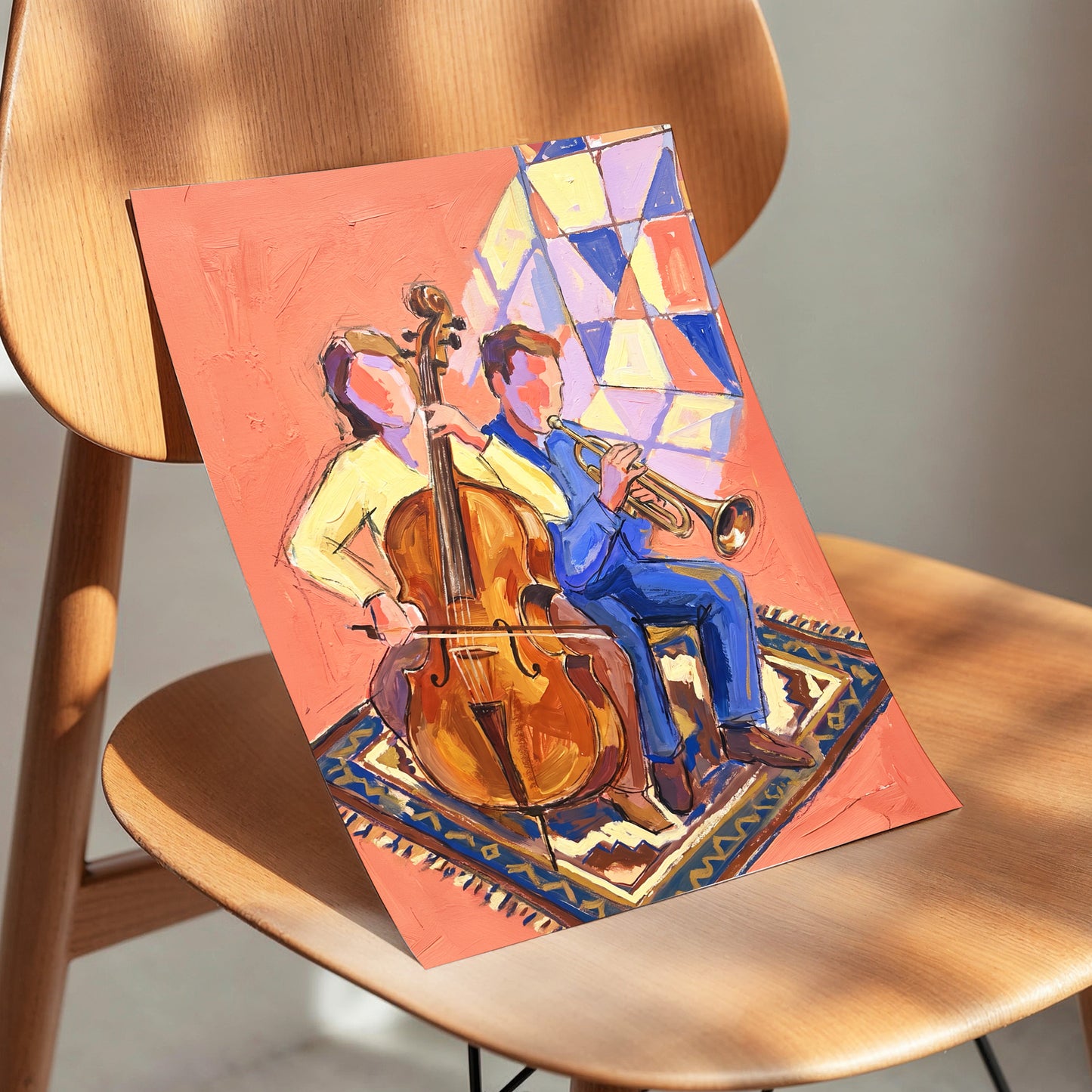 Coral Room Duet, orange, blue, brown abstract wall art displayed in a styled interior, gallery view 5