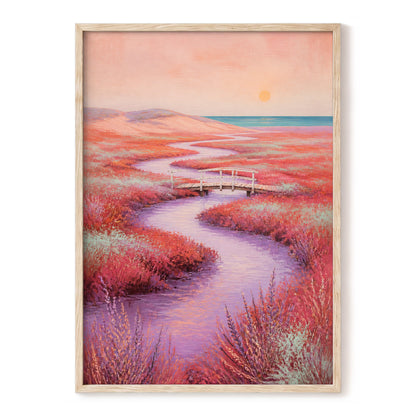 Coral Tide Crossing, pink, purple, orange nature wall art, front artwork view
