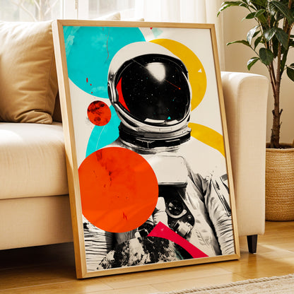 Cosmic Orbit, white, black, orange abstract wall art displayed in a styled interior, gallery view 4