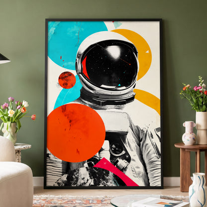 Cosmic Orbit, white, black, orange abstract wall art displayed in a styled interior, gallery view 5