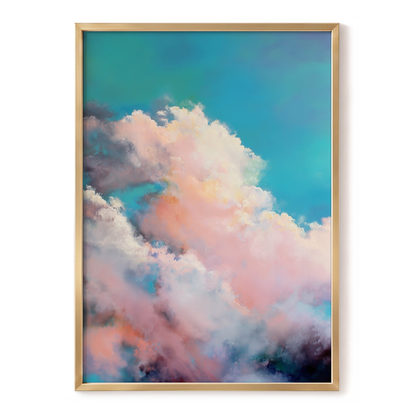 Cottonlight Skies, blue, pink, white nature wall art, front artwork view