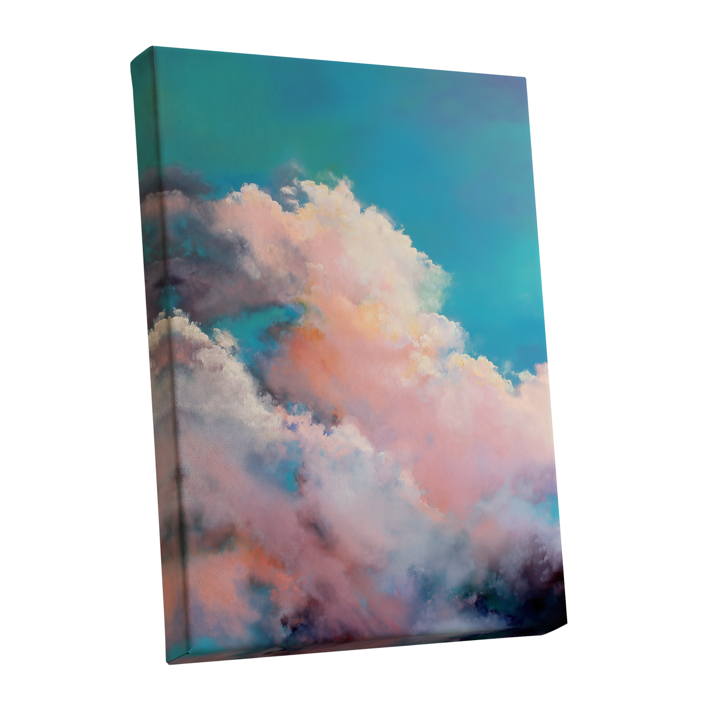 Cottonlight Skies, blue, pink, white nature wall art shown as a stretched canvas wall art