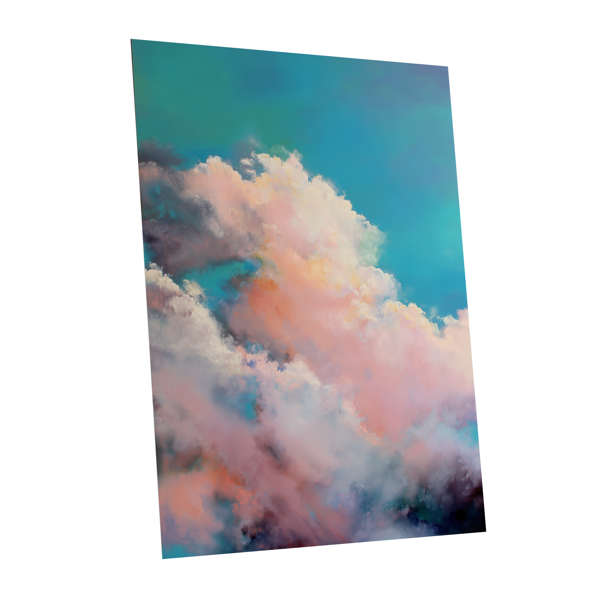 Cottonlight Skies, blue, pink, white nature wall art shown as a unframed poster wall art print