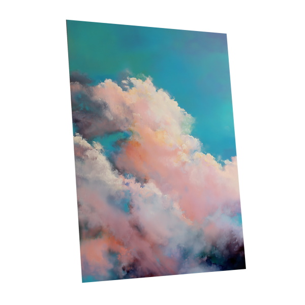 Cottonlight Skies, blue, pink, white nature wall art shown as a unframed poster wall art print