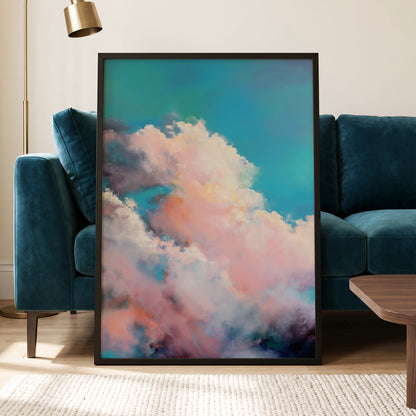 Cottonlight Skies, blue, pink, white nature wall art displayed in a styled interior, gallery view 2