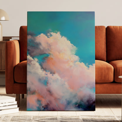 Cottonlight Skies, blue, pink, white nature wall art displayed in a styled interior, gallery view 3