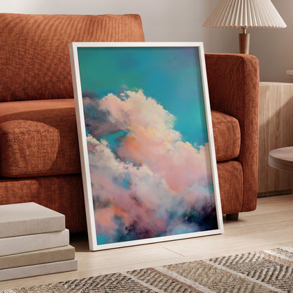 Cottonlight Skies, blue, pink, white nature wall art displayed in a styled interior, gallery view 6