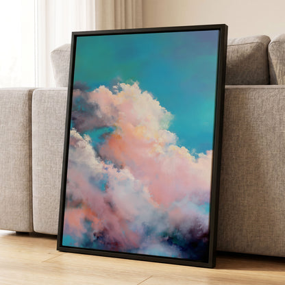 Cottonlight Skies, blue, pink, white nature wall art displayed in a styled interior, gallery view 8