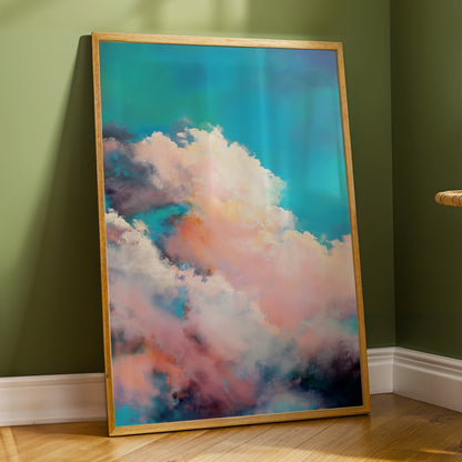 Cottonlight Skies, blue, pink, white nature wall art displayed in a styled interior, gallery view 9