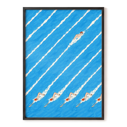 Countercurrent, blue, white, orange abstract wall art, front artwork view