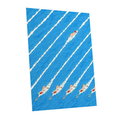 Countercurrent, blue, white, orange abstract wall art shown as a unframed poster wall art print