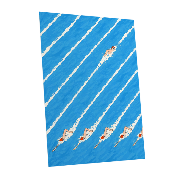 Countercurrent, blue, white, orange abstract wall art shown as a unframed poster wall art print