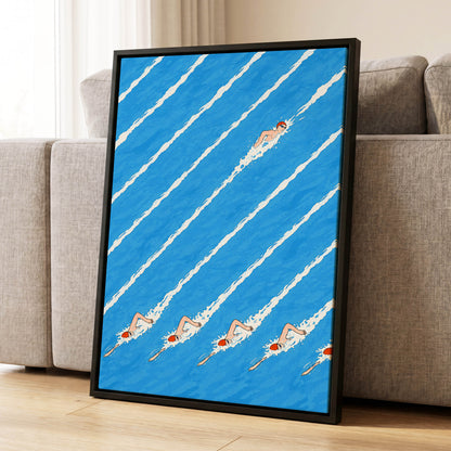 Countercurrent, blue, white, orange abstract wall art displayed in a styled interior, gallery view 4