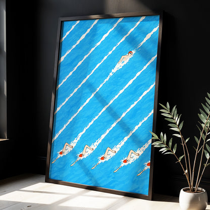 Countercurrent, blue, white, orange abstract wall art displayed in a styled interior, gallery view 6