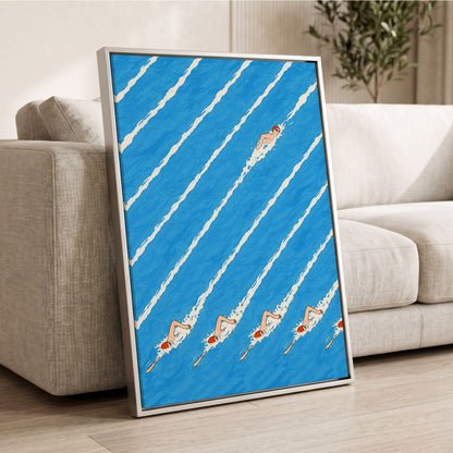 Countercurrent, blue, white, orange abstract wall art displayed in a styled interior, gallery view 8