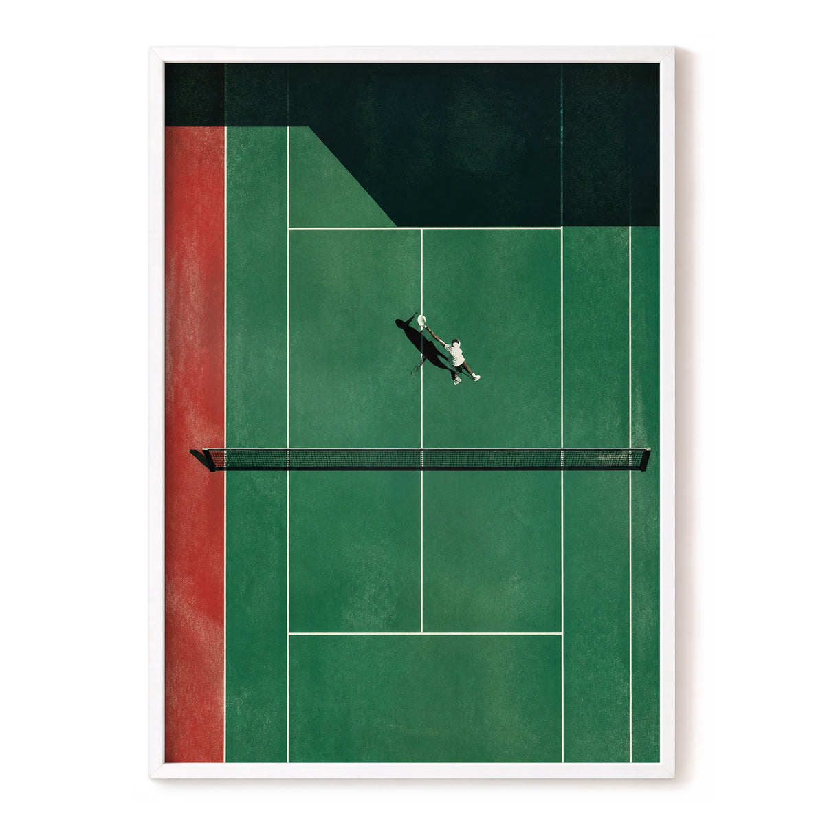 Court in Motion, green, black, red minimalist wall art, front artwork view