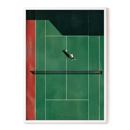 Court in Motion, green, black, red minimalist wall art, front artwork view